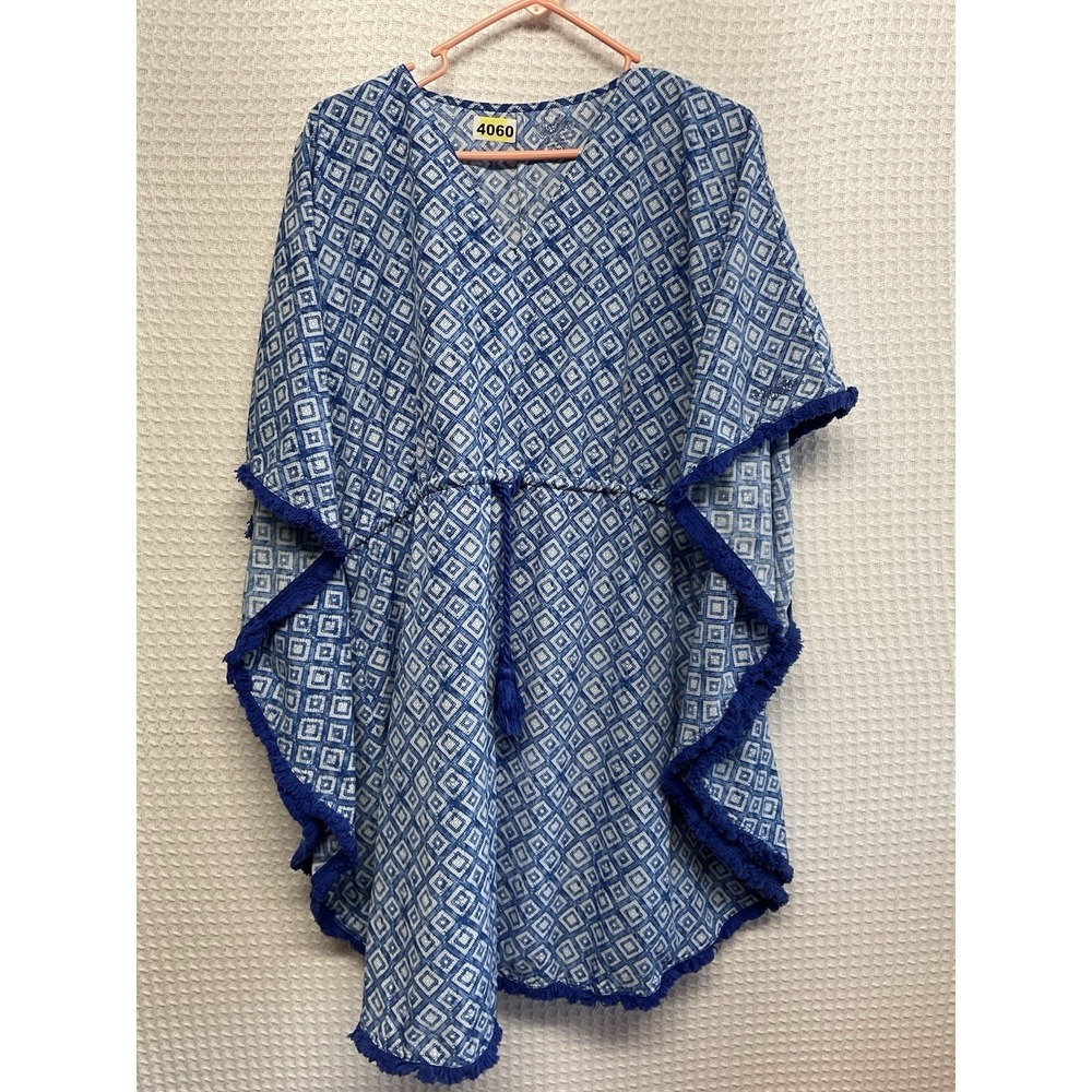 UV SKINZ Women's Blue Sunwear Glacier  UPF 50+ KAFTAN COVER‎ UP Belted Size L/XL